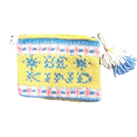 Anthropologie French Knot Wool Clutch Zipper Purse Bag 8x5” Be Kind with Tags - Picture 1 of 4